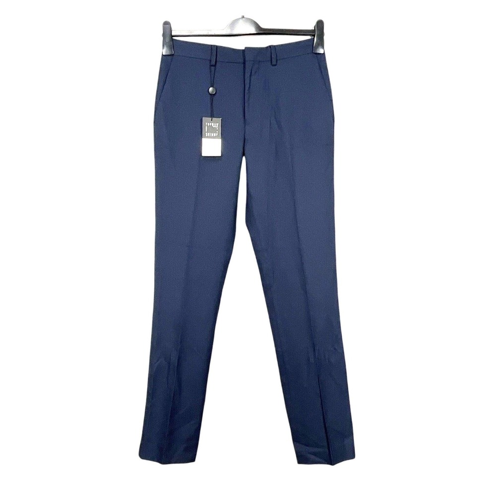 NWT TOPMAN Skinny NAVY Textured Twill FLAT FRONT Straight TROUSERS PANTS 30x31